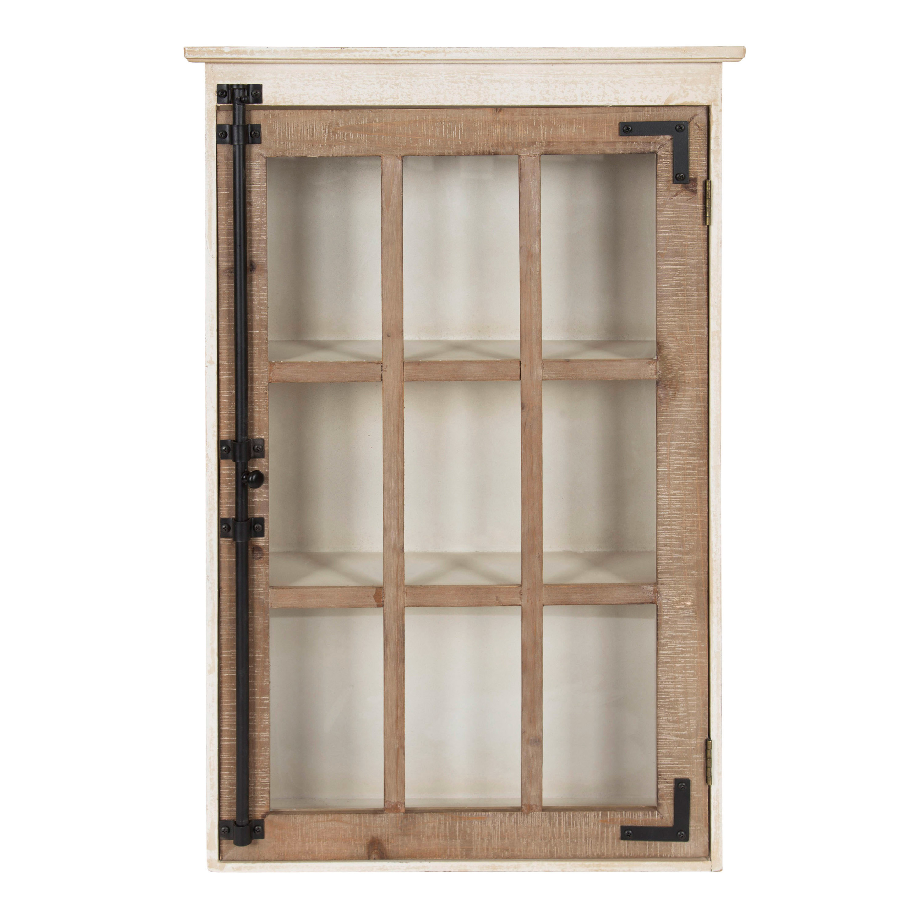 Kate And Laurel Hutchins Farmhouse Wood Wall Storage Cabinet With Window Pane Glass Door Rustic And White Walmart Com Walmart Com