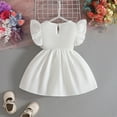 thumbnail image 5 of FINALGANG Girls Dress Toddler Solid Color Flutter Sleeve Crewneck Dress With 3D Floral Appliques Flared Party Dress For Casual Formal Daily Wear, 5 of 7