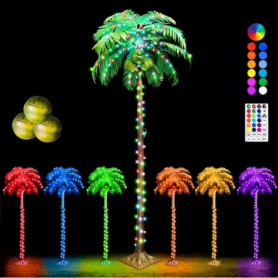 ZXNYH 5FT LED Lighted Palm Tree with Coconuts Outdoor Artificial Palm Tree Prelit Christmas Tree Tropical Palm Tree Lights for Home Patio Pool Hawaiian Luau Jungle Party Tiki Bar Indoor Decoration