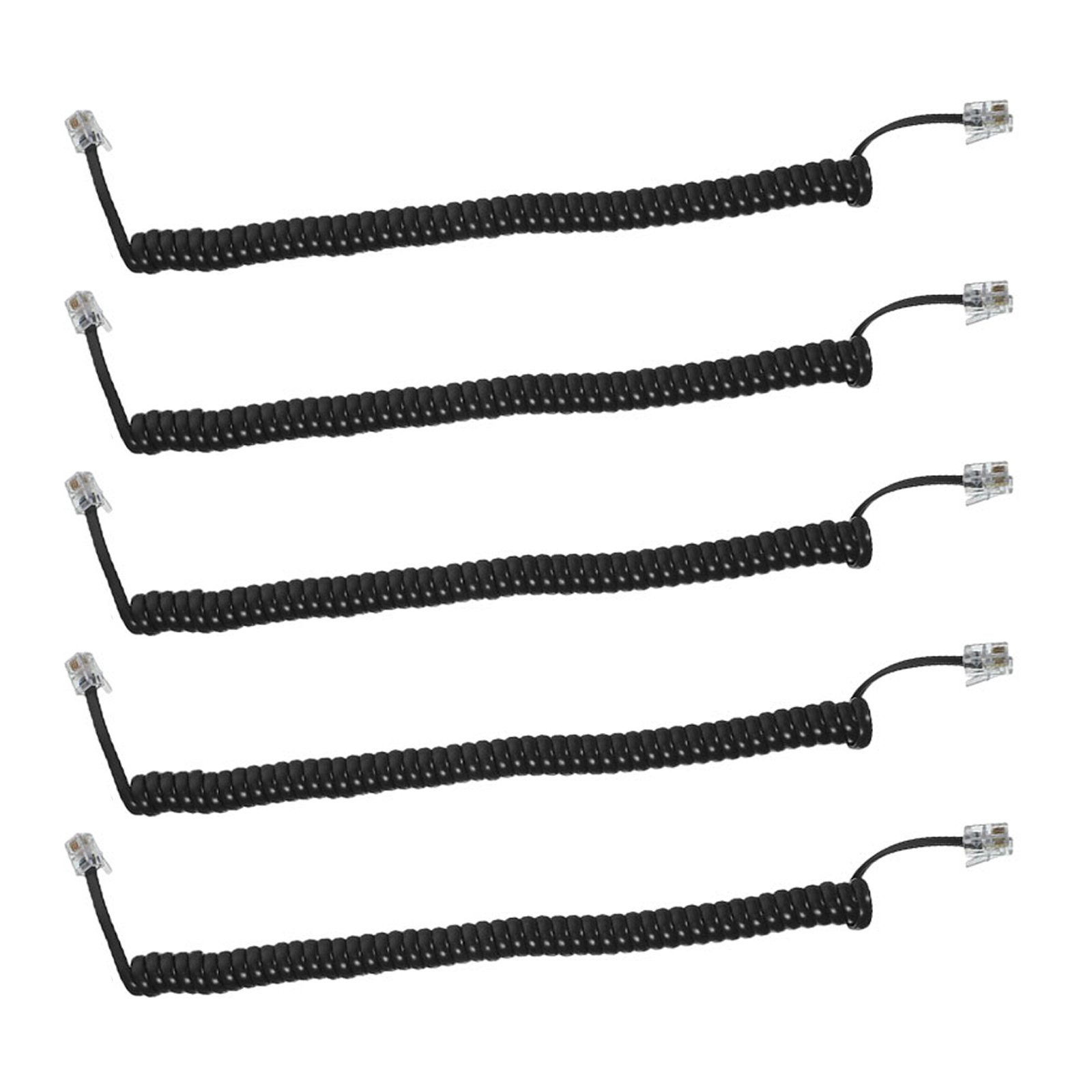 COMPUKAS 5Pcs Telephone Accessory Replacement Coiled Cable for Landline Phone Home Office Black