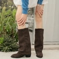 thumbnail image 4 of Viluyesy Womens Wide Calf Boots, Round Toe Pull-On Chunky Heels Fashion Knee High Suede Boots Brown, 4 of 9