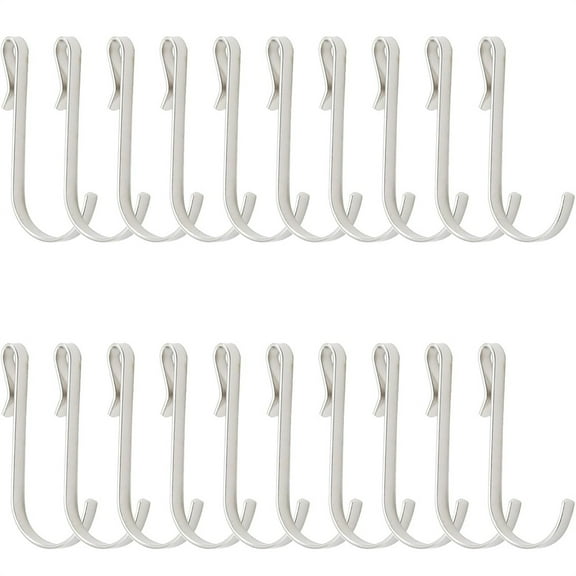 NOGIS 20 Pcs Snap On Hooks Wire Rack Hook Stainless Steel J Shaped Hooks Hanger Clip-on Hooks Hanging Sink Grid J Hook for Kitchen, Bedroom, Office, Wire Shelf (Silver)