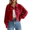 thumbnail image 2 of Qetyuw Womens Corduroy Jacket Button Down Cropped Jacket Long Sleeve Turn-Down Collar Outerwear Open Front Cardigan Fall Stretchy Jean Trucker Denim Jacket, 2 of 4