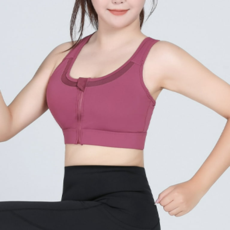 Women Front Zipper Closure Padded Yoga Sports Bra High Support Adjustable  Straps 