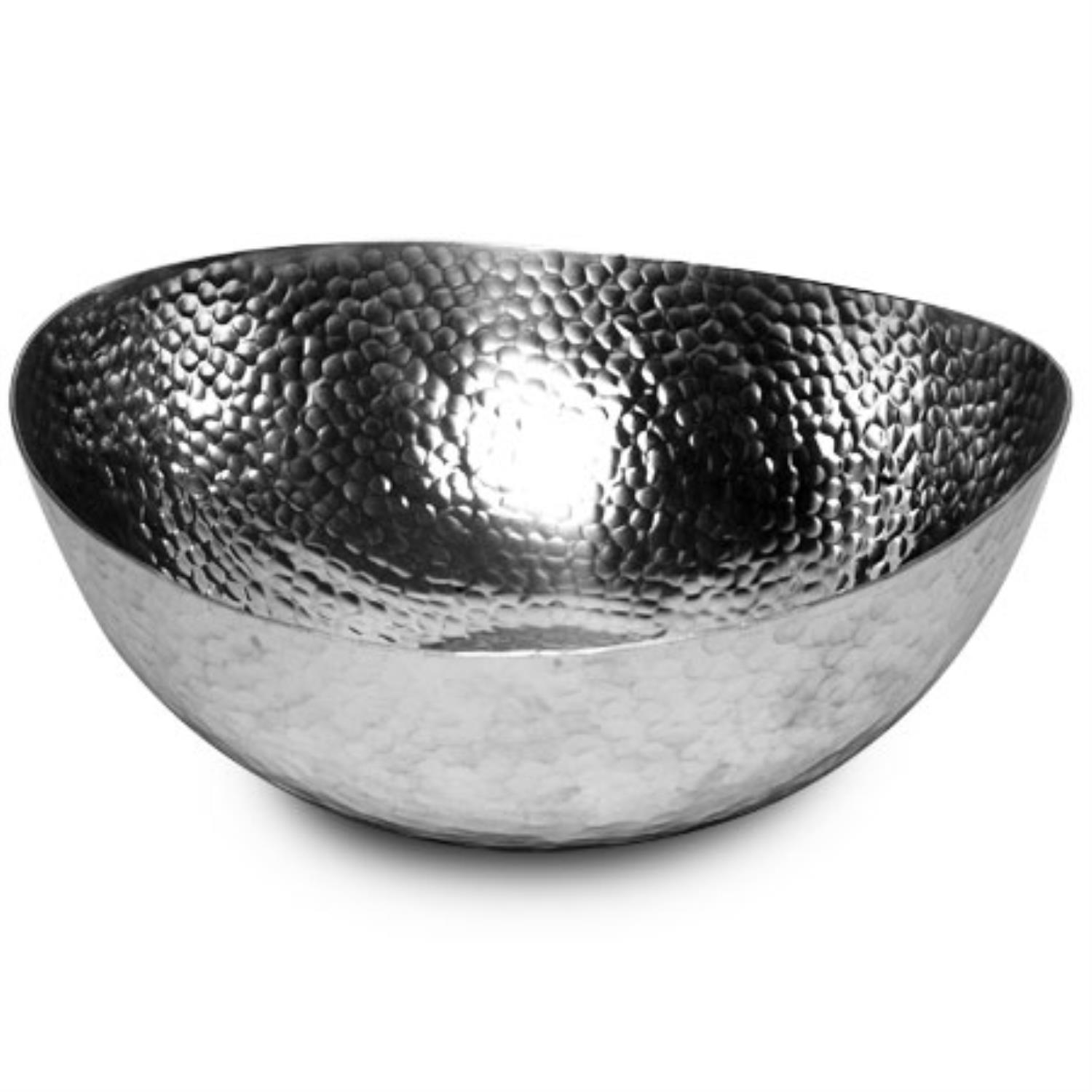 India Handicrafts Stainless Steel Round Hammered Oblong Bowl With