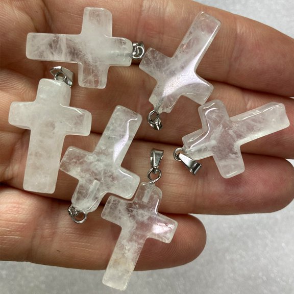 10pcs Quartz Pendants Rock Pendants with Tone Brass Findings 25x18mm