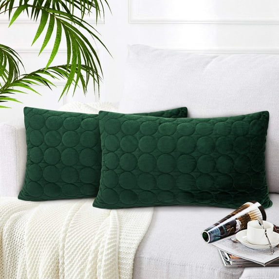 2Pcs Super Soft Decorative Velvet Cushion Covers Quilted Polka Dot Decorative Throw Pillow Covers Square Throw Pillow Cover Decorative for Couch Sofa Bedroom Car Couch Bed12x20 Inch green