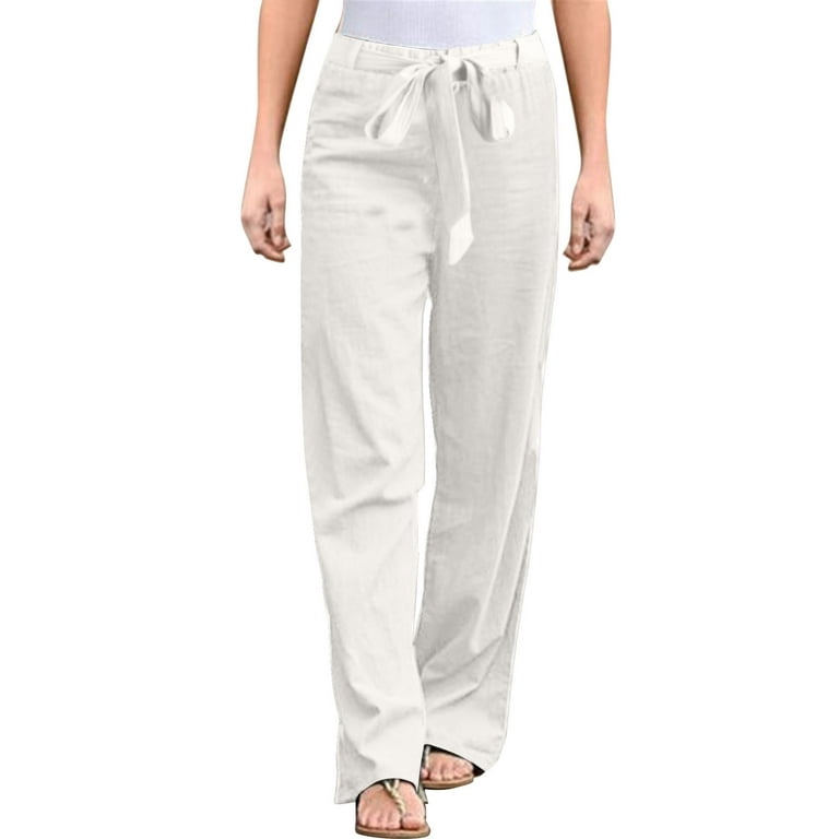 Summer Cotton Underwear Pants Women High Waist White Wide Leg Pants Woman  Casual Loose Straightline Full Pants Female (Color : White, Size : XXXL) :  : Fashion