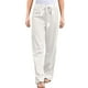 thumbnail image 1 of Pantalones anchos de algodón y lino para mujer: cintura alta elástica, cordón, transpirables, ropa informal para la oficina y la playa, tallas S-XXL, cintura de 66 a 88 cm., 1 of 6