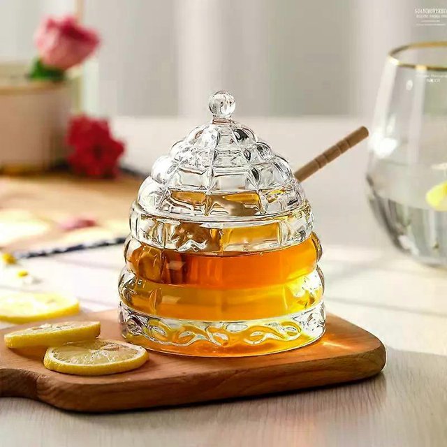 Crystal Honey Jar, Beehive Honey Dish with Dipper