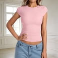 thumbnail image 2 of Landzoo Women'S Tops Solid Color Short Sleeve Crew Neck Shirt Summer Comfortable Women T Shirt Size S Pink, 2 of 5