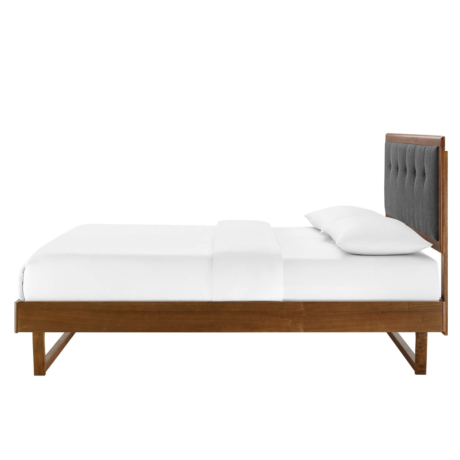 Platform Bed Frame, King Size, Wood, Brown Walnut Grey Gray, Modern Contemporary Urban Design, Bedroom Master Guest Suite