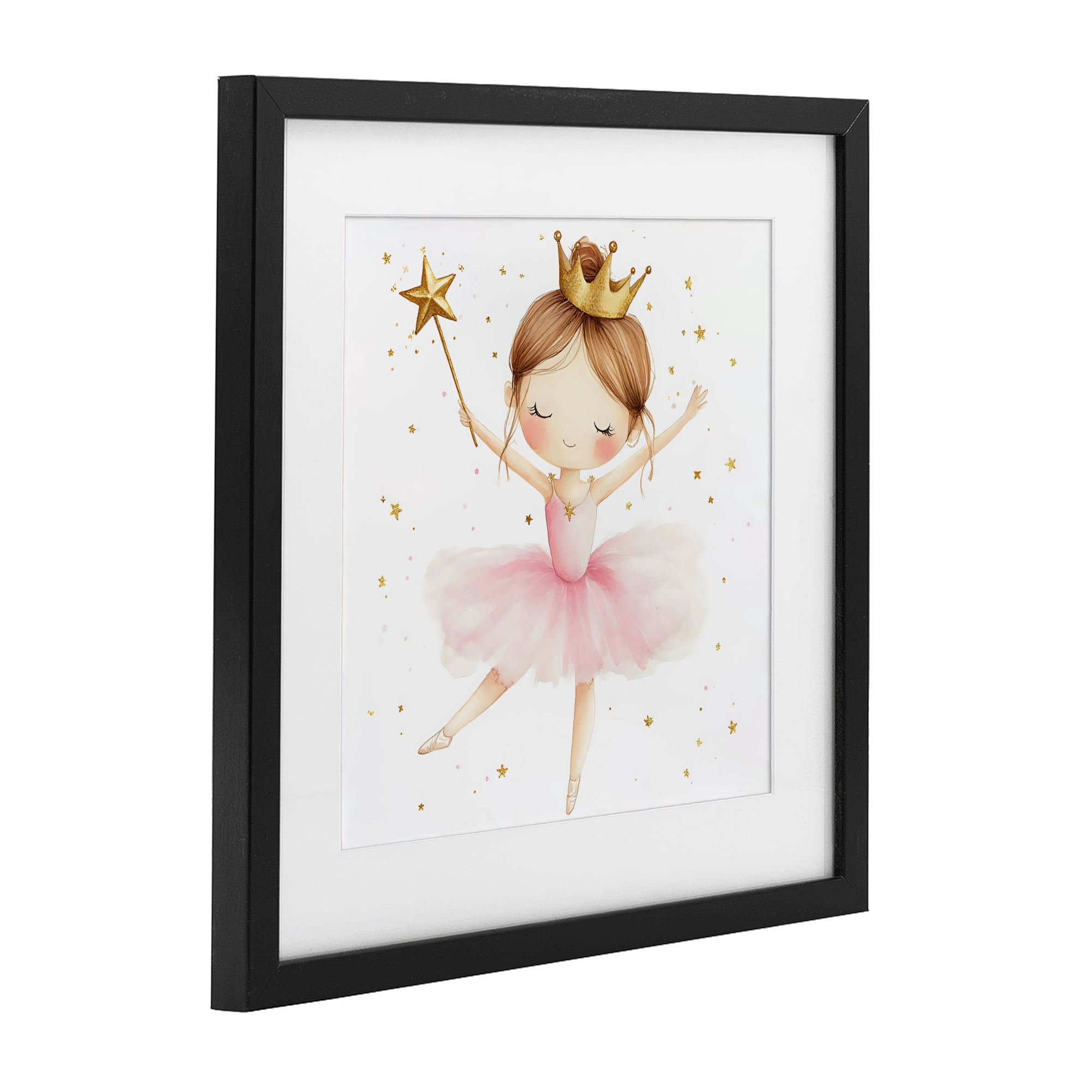 Stupell Industries Cute Ballerina with Crown Black Framed Print Under Glass, design by Creative Studio