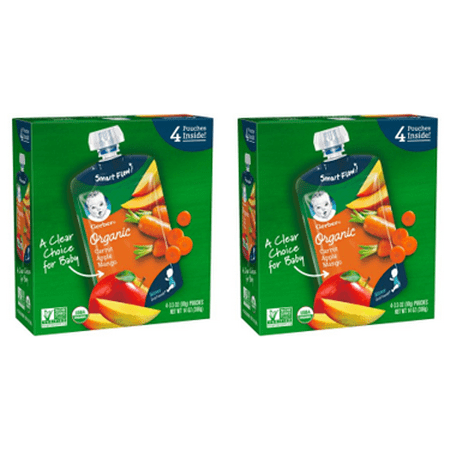 (2 Boxes) Gerber 2nd Foods Organic Baby Food, Carrots, Apples & Mangoes, 3.5 oz. Pouches, 4