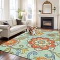 thumbnail image 2 of Large Area Rugs for Living Room Bedroom, Teal Green Boho Floral 8'x10' Rug Washable Carpet Runner Indoor Outdoor, Vintage Farmhouse Ethnic Flowers Non Slip Floor Mats Rug for Kitchen, Patio, 2 of 8