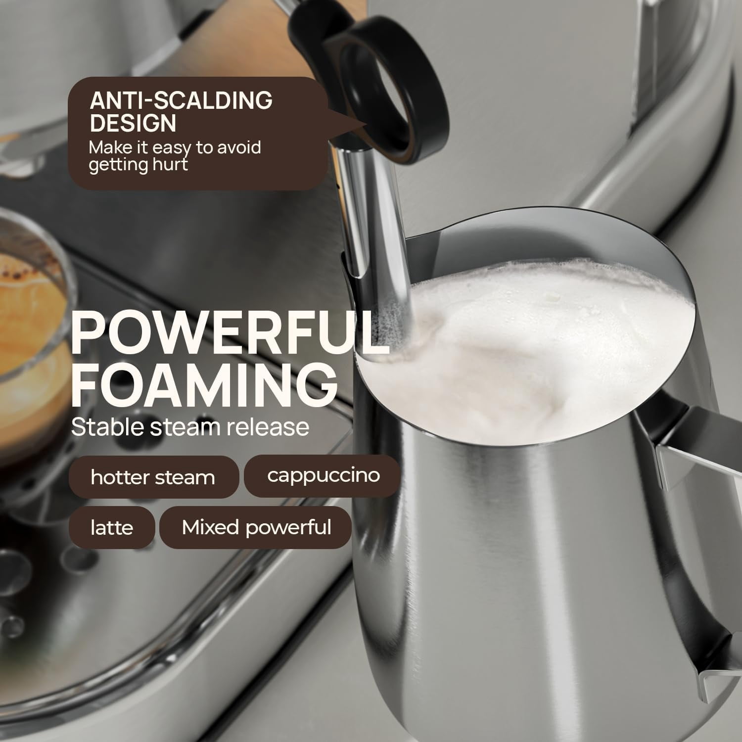 , Compact Espresso Maker, Stainless Steel Expresso Coffee Machines with Steam Milk Frother & 34oz Removable Water Tank for Home, Cappuccino Machine, Great Gift