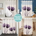 thumbnail image 5 of No Hook Shower Curtain with Snap in Liner, Spring Purple Tulip Floral on Linen Waterproof Bath Curtain Double Layers with See Through Top Window, Watercolor Blossom Flower Shower Curtains 60x72in, 5 of 9