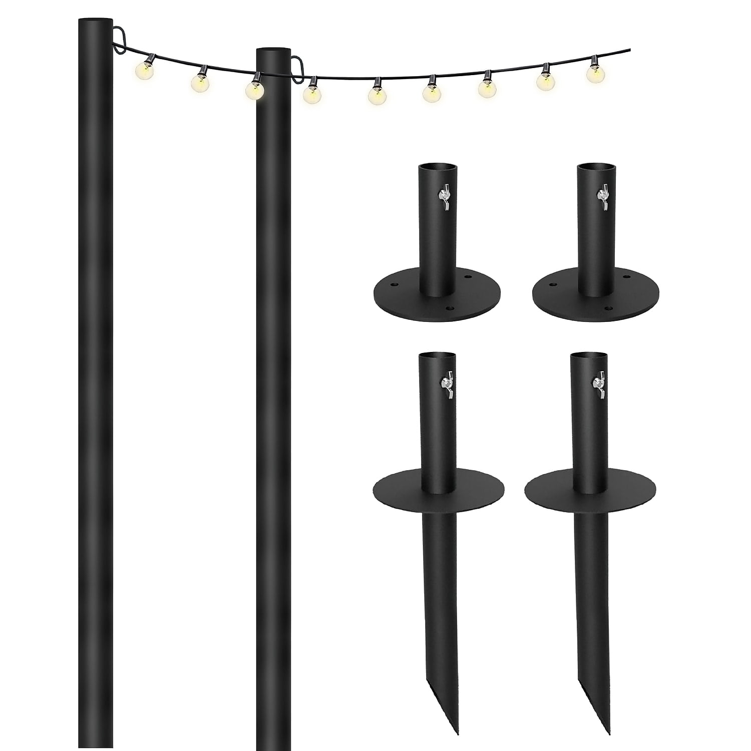 Excello Global Products Bistro Pole for String Lights with 50' G40 Lights Black 2/Pack (EGP-HD-0360)
