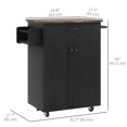thumbnail image 3 of HOMCOM Kitchen Island on Wheels, Kitchen Cart with Solid Wood Top, Black, 3 of 10