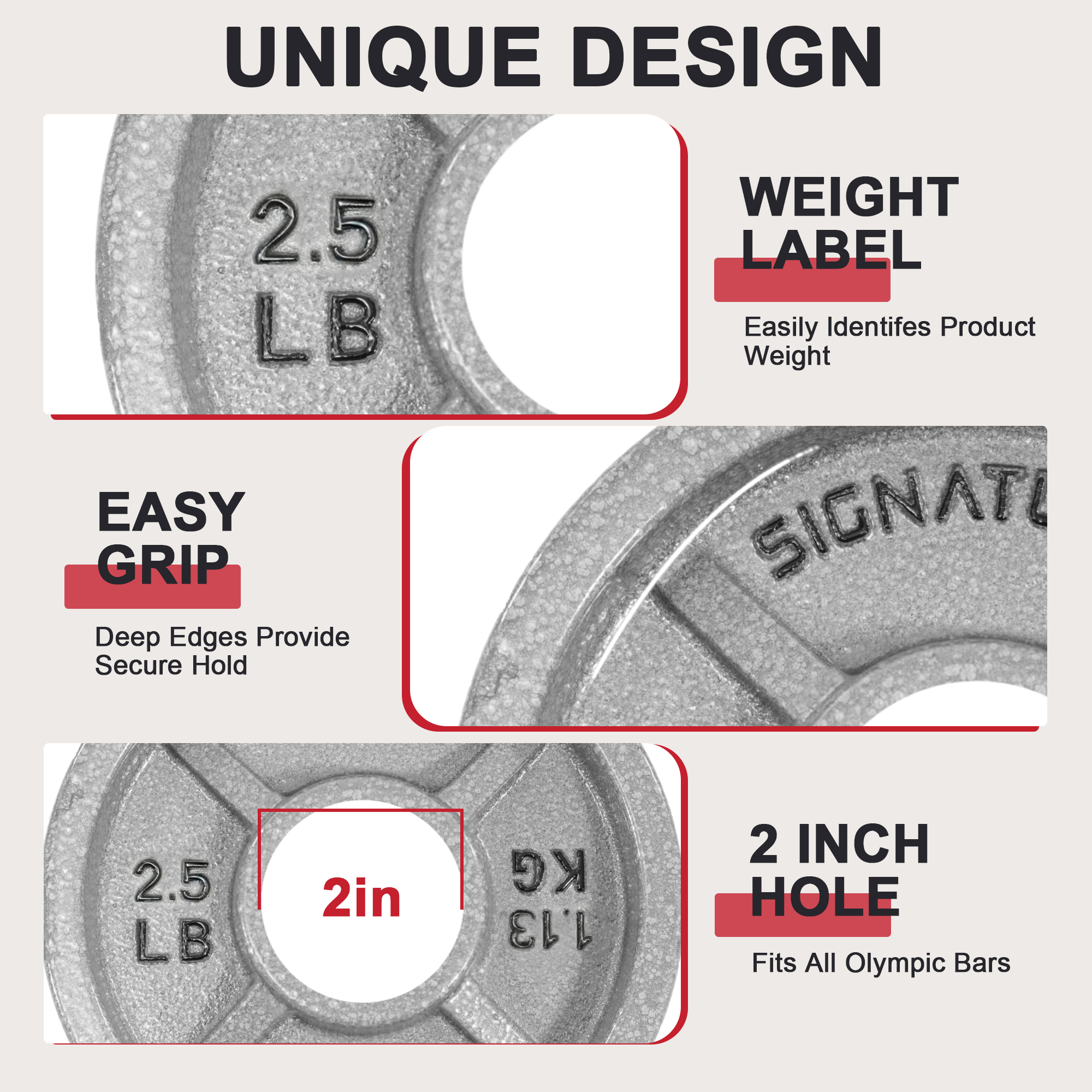 BalanceFrom Deep Dish Olympic Weight Plates, 2-Inch Cast Iron with E-Coating, for Strength Training, Powerlifting, and Home Gym，Multiple Weight Options Available