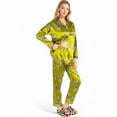 thumbnail image 3 of Women's Satin Pajama Set with Giraffe Print and Button-Down Top- Yellow,X Large, 3 of 7