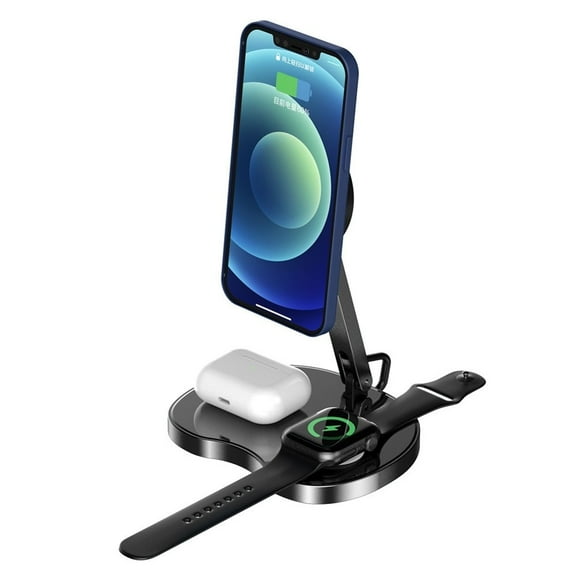 15W Fast charge 3-in-1 Magnetic Wireless Charger for iPhone 15/Pro/Max/Plus - Foldable Stand Charging Pad