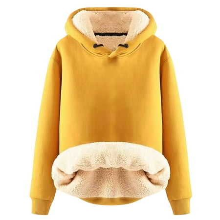 2025 Autumn Hoodie Yellow Hoodie Long Sleeves V-Neck Hoodie Dress for Women Solid Color Cute Hoodie Women s Hoodie(2XL)