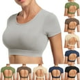 thumbnail image 5 of Women Open Back Tee Crop Tops with Removable Pad Workout Backless Gym Shirt Bra Backless Out T Shirt Top,S-XL, 5 of 7