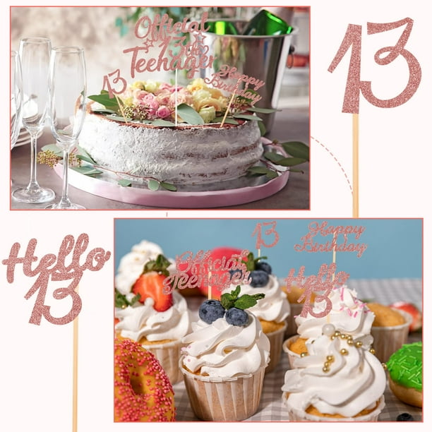 Decoración Para Tartas De Feliz Cumpleaños Número 13, Juego De Decoración De Pastel Con Purpurina Negra