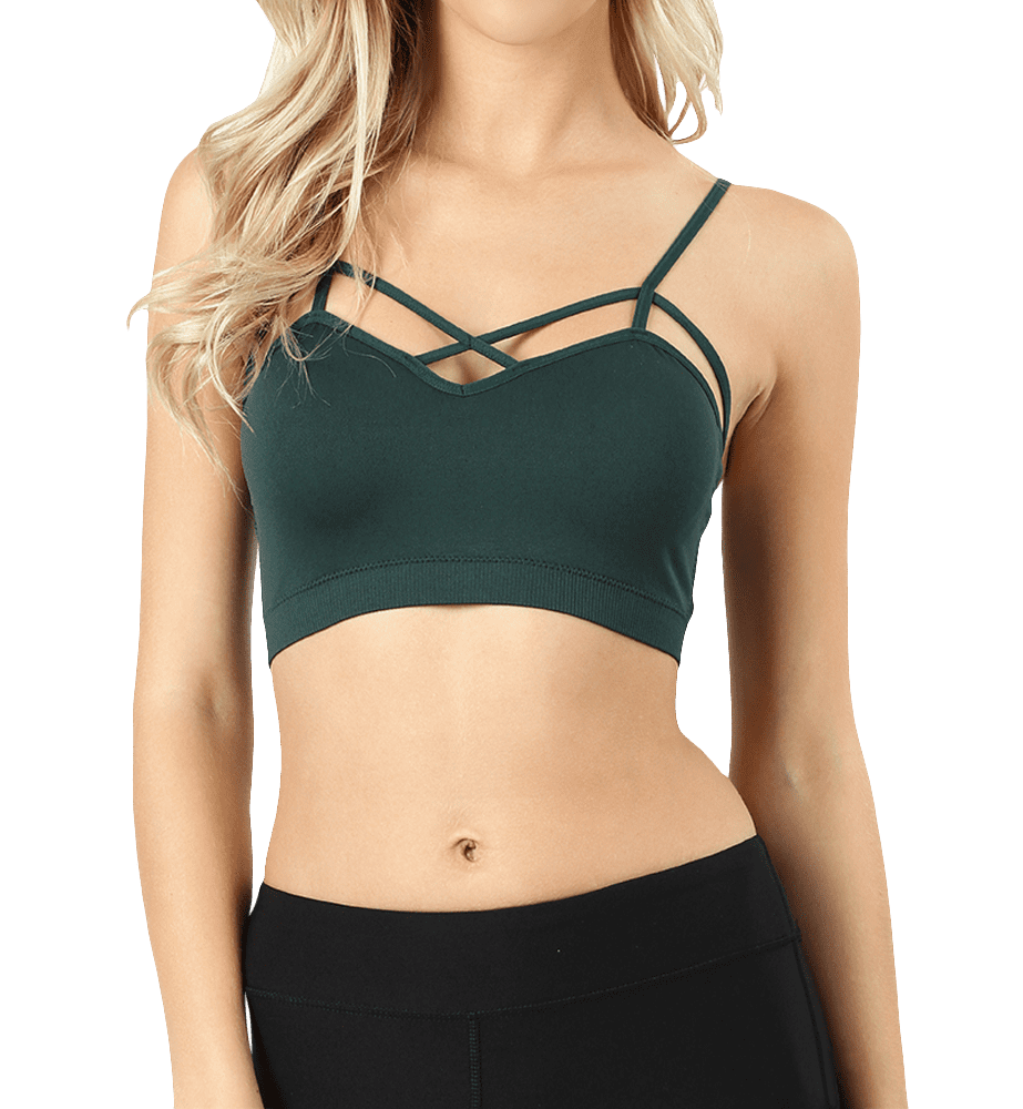 Women Plus Size Seamless Criss Cross Front Sports Bra Bralette with  Removable Pads 