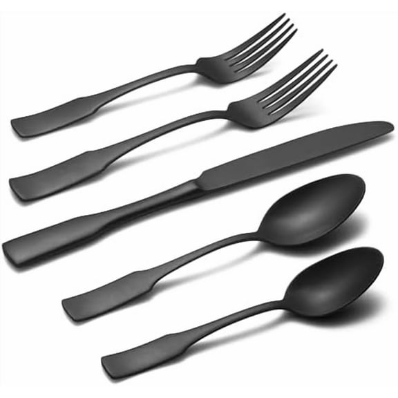 Kate Black Tumbled 20-Piece Silverware Set,Service for 4,Stainless Steel Flatware Set,Tumbled Cutlery Set,Dishwasher Safe