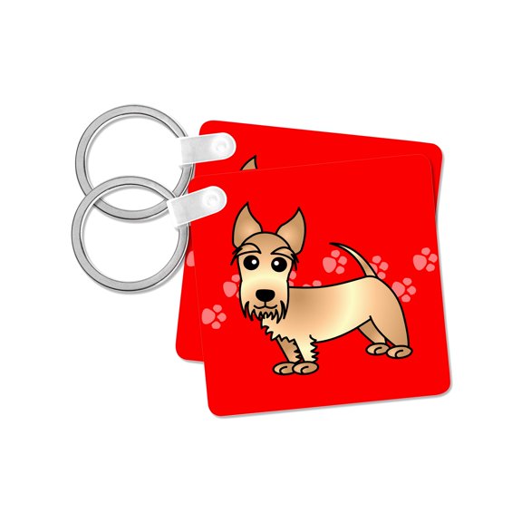 3dRose, Cute Wheaten Scottie - Cartoon Dog - Red with Pawprints, set of 2 Key Chains