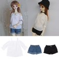 thumbnail image 1 of 1/3 BJD Smart Doll Camisa con Hombros Descubiertos + Pantalones Cortos con Puños + Jeans para Night Lolita, para MSD Summer Dress Up - Fácil Macarena Pantalones cortos con puños de muñeca Vaqueros, 1 of 8