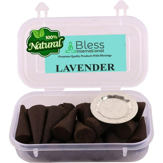 Bless International Lavender 100%-Natural-Incense-Cones Handmade-Hand-Dipped Organic-Chemicals-Free for-Purification-Relaxation-Positivity-Yoga-Meditation The-Best-scents (60 Count )