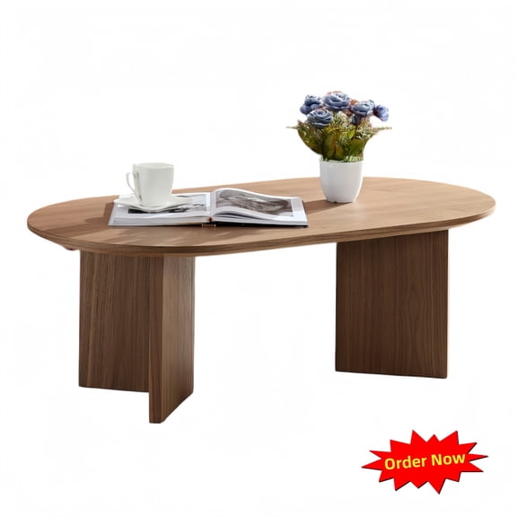 Tcbosik 39.3" Oval Coffee Table with Pedestal, Modern Center Table for Living Room, Easy Assembly, Walnut