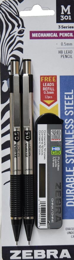 Zebra Pen Steel Mechanic Pencil, Black Grip, 2-pack, Bonus Lead Refills