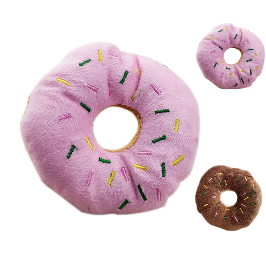 Pet Donut Shape Plush Play Toys Pet Chew Squeaky Toy Dog Cat Sound