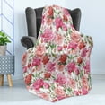 thumbnail image 4 of Watercolor Flower Soft Flannel Fleece Throw Blanket, Victorian Floral Pattern Painting Style Print with Peonies Roses, Cozy Plush for Indoor and Outdoor Use, 70" x 90", White Pink Blush, by Ambesonne, 4 of 5