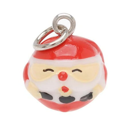 Santa Claus 14k Gold Charm - Hand Painted Round Santa Claus Christmas Holiday Jewelry Charm 16mm (1)