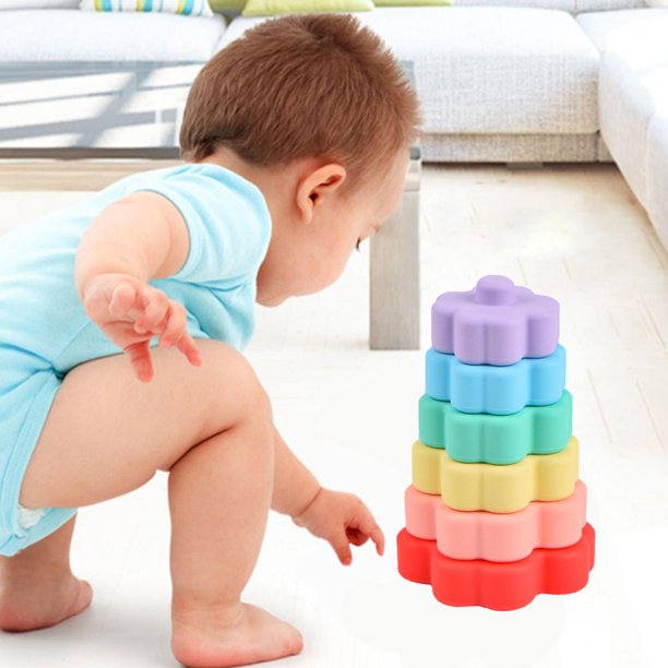 Juguete apilable para bebé, mordedor , bloque de construcción para juguete educativo, material didáctico para aprendizaje , color claro Hugo apilar juguetes