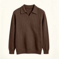 thumbnail image 6 of Men’s Long Sleeve Sweater Open V‑Neck Half Placket Textured Cable Knit Pullover Casual Relaxed Fit Collared Top, 6 of 8