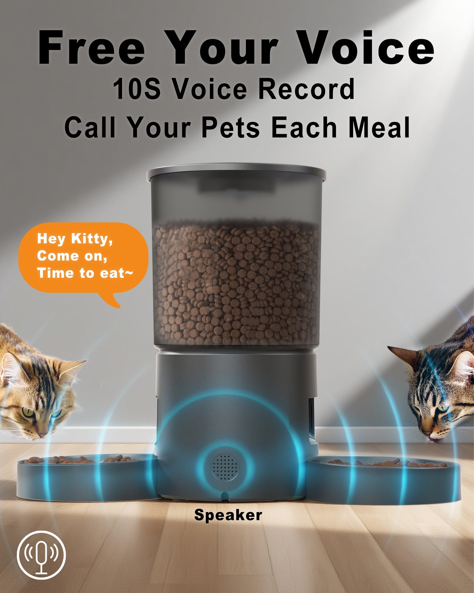 DomoMayli Automatic Dual Cats Feeder 2 Cats,Dual Power,Flexible Schedule Timer ,6 Meals 12 Portions Per Day nser 2 Cats,Flexible Schedule Auto Pet Feeder  double bowls,Timer 10S Voice Record