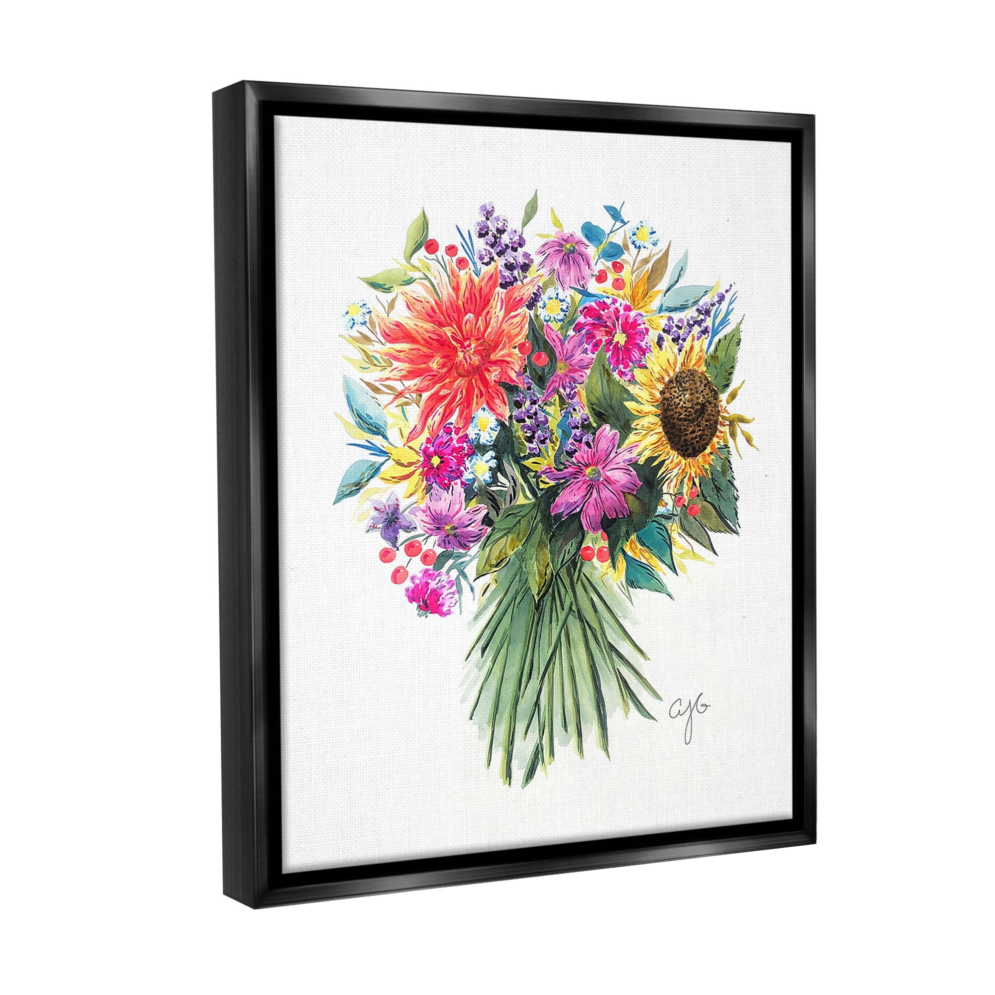 Stupell Industries Vivid Flower Bunches Botanical & Floral Painting Black Floater Framed Canvas Art Print Wall Art, 25 x 31