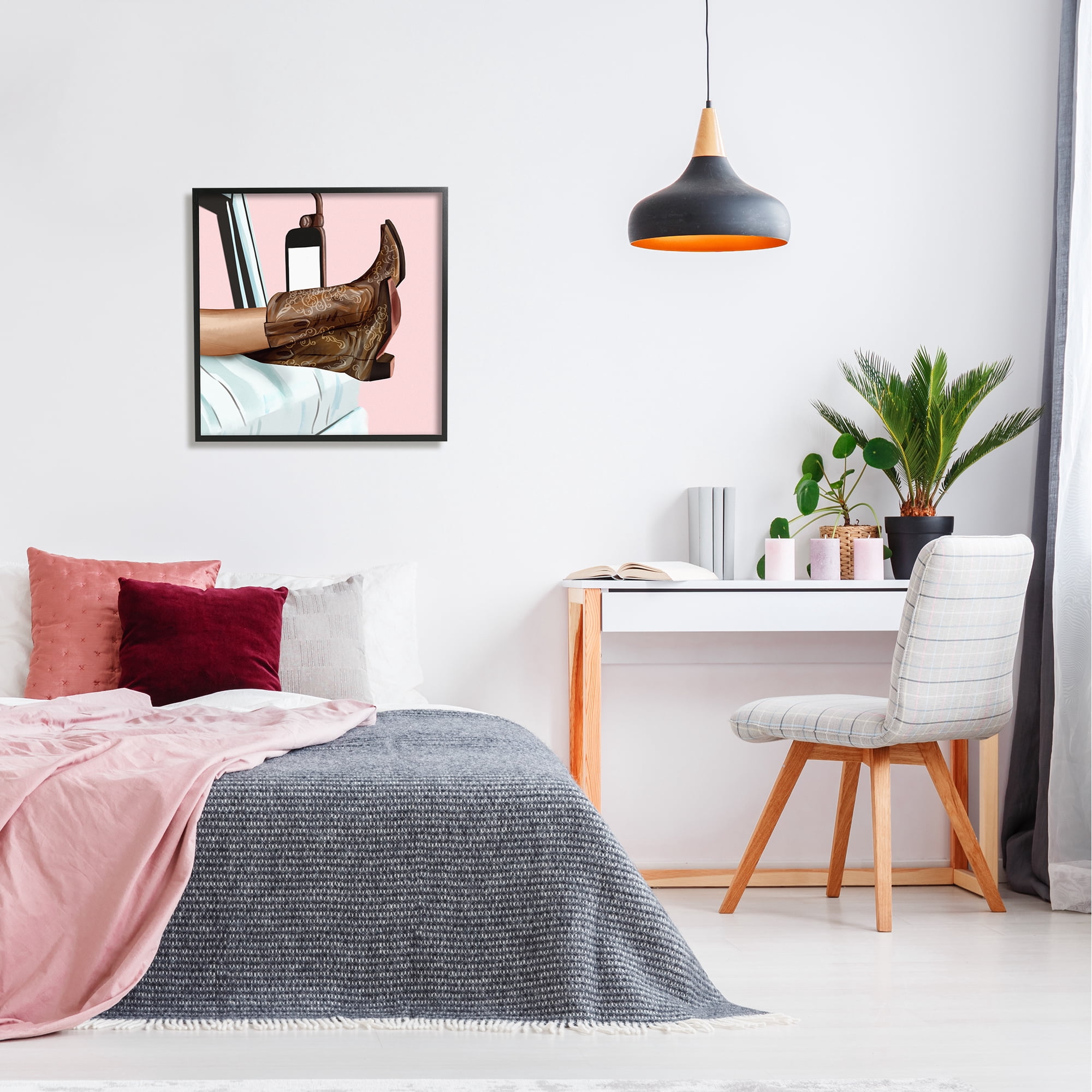 Stupell Country Girl Cowboy Boots Car Beauty & Fashion Painting Black Framed Art Print Wall Art