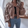 thumbnail image 4 of Chaqueta Corta de para Mujer, Otoño/Invierno, Informal, de Larga, con Botones, y Caqui S, 4 of 10