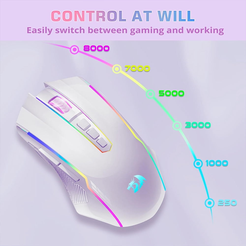 M914W-RGB BT/2.4G/Wied Triple Modes Gaming Mouse 10000 DPI with Rapid Fire Buttons-Redragon