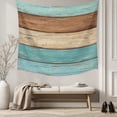 thumbnail image 5 of Farmhouse Aqua Brown Tapestry for Bedroom Wall Hanging Tapestry, Vintage Wooden Striped Ceiling Backdrop Tapestries Poster Blanket Wall Decor for Teens Room Living Room Dorm 55" x 73", 5 of 8