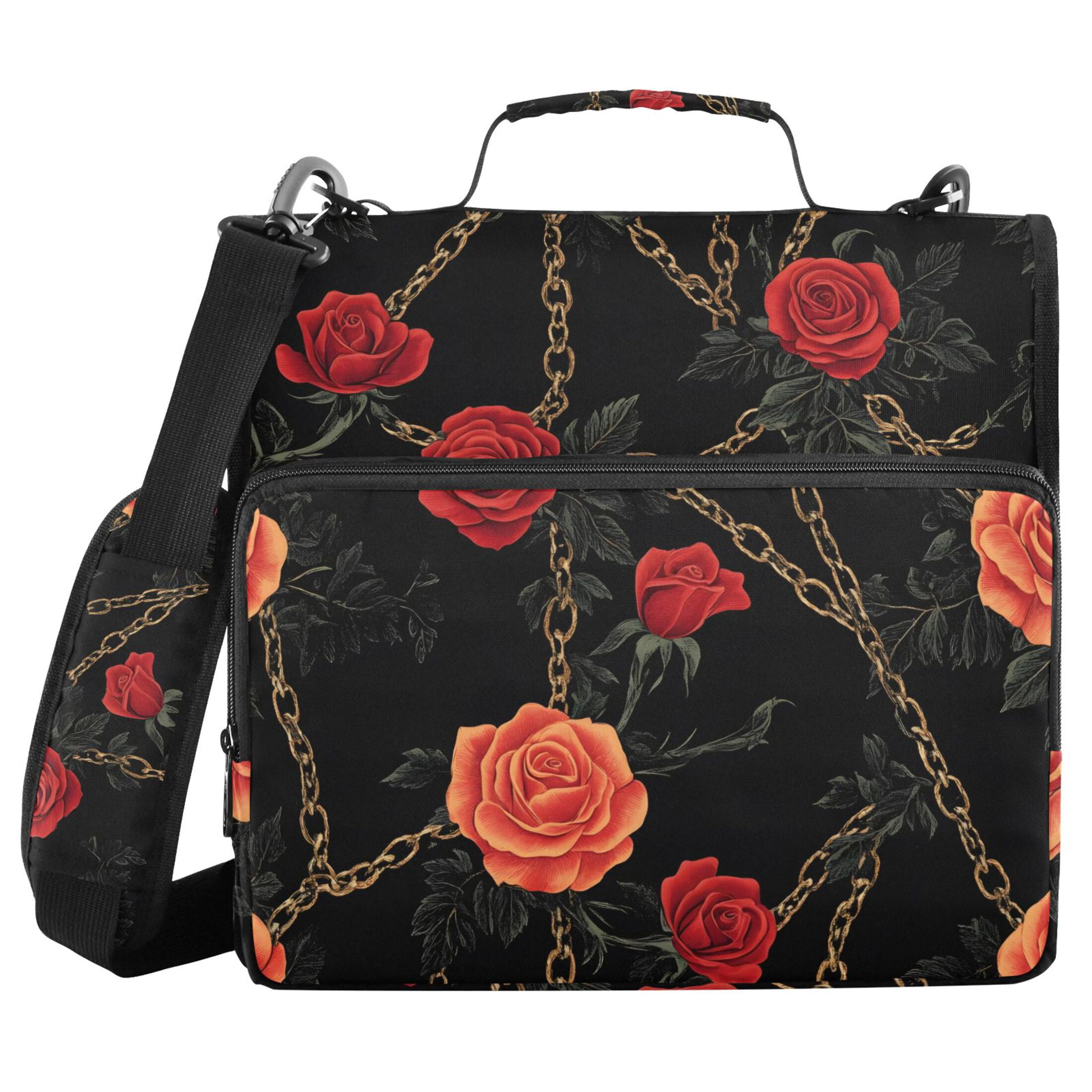 ALAZA Zipper Binder Rose with Chain 3 Ring Trapper Keeper File Folder Organizer Bag