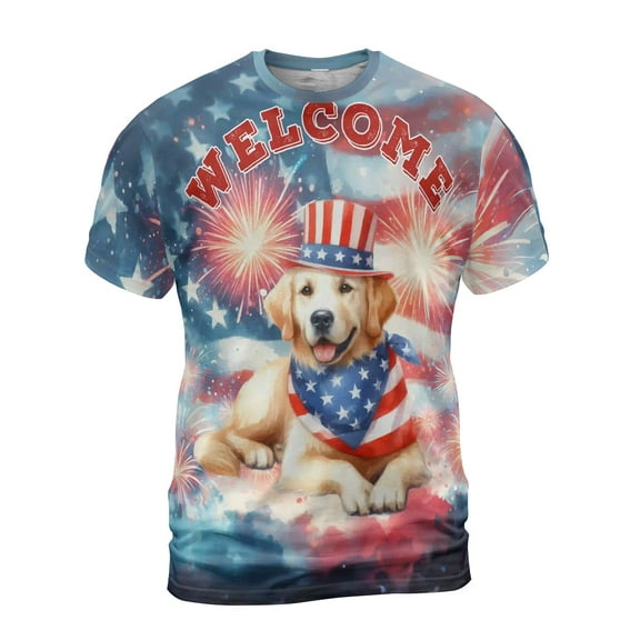 Golden Retriever Patriotic Welcome for 4Th of July Independence Day All Over Print 3D Shirt Unisex Merch Goldens Dog Lover Gifts Idea - 00010