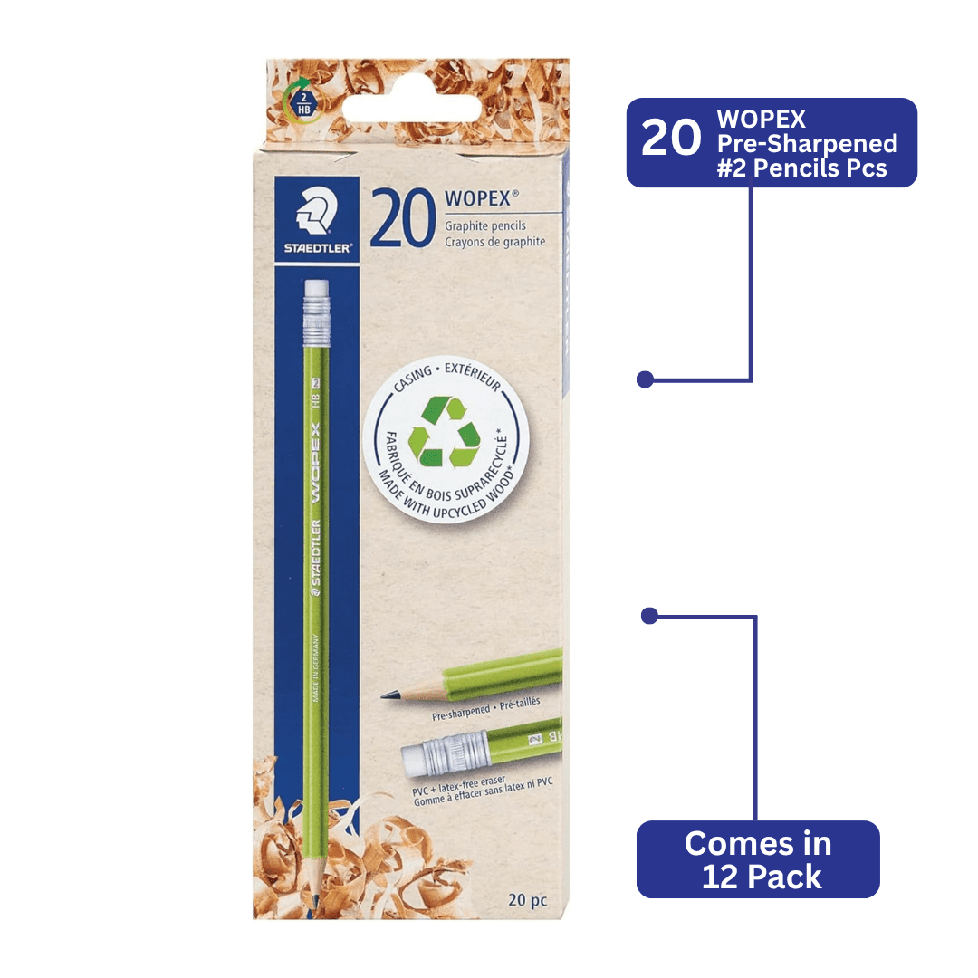 STAEDTLER WOPEX Pre-Sharpened #2 Pencils, 20 Pcs 12-Pack (12 sets of 20 pcs)- Ergonomic Triangular Shape, Break-Resistant, Non-Slip Surface, Wood-Polymer, PVC-Free Eraser Tip, 240 Count